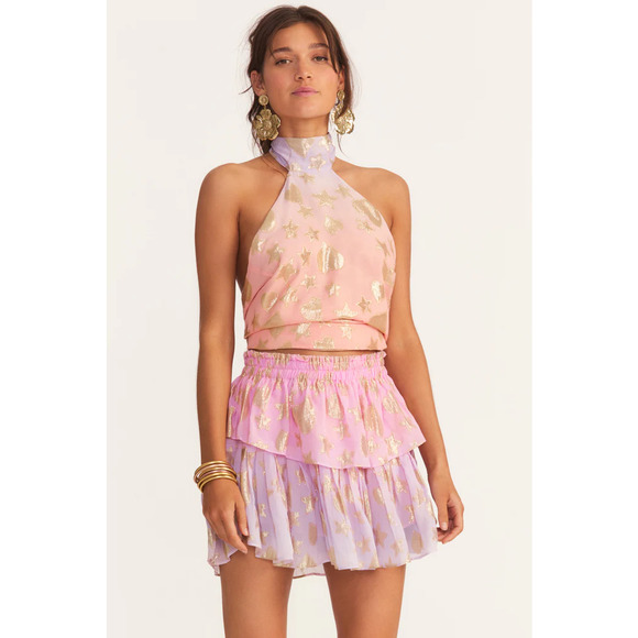 LoveShackFancy Tops - Loveshackfancy Boca Handkerchief Halter Star Top Sunset Orange Ombre Sz S